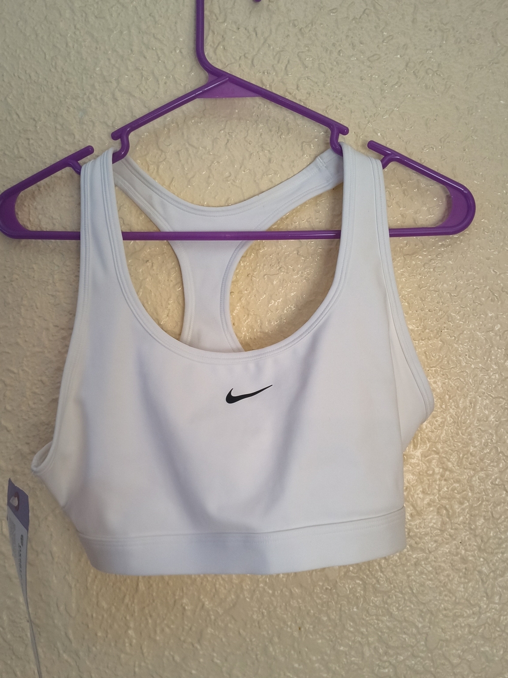 Nike White Racerback Training Sports Bra with Black Swoosh